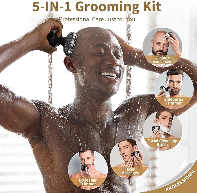 Head Shavers for Bald Men: 5-in-1 Electric Razor - IPX7 Waterproof Shaving Grooming Kit for Balder - Turbo Speed & Precision Blades (Gray Black)