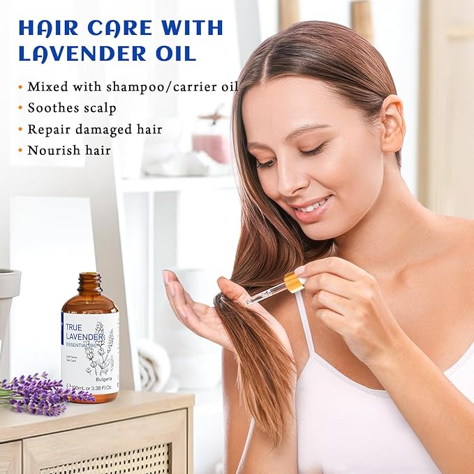 HIQILI Lavender Essential Oil - 100% Pure Undiluted, for Aromatherapy Diffuser at Room & Office, Relax Mind and Better Sleep, Therapeutic Grade | 100ML with Glass Dropper