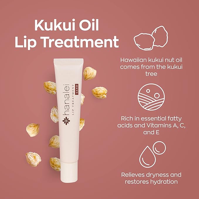 Hanalei Lip Treatment for Dry, Chapped Lips – Intensive Overnight Moisturizer with Kukui Oil, Shea Butter & Grapeseed Oil – Hydrating Balm for Healing Cracks – Natural Nude Tint, 15g – Cruelty-Free