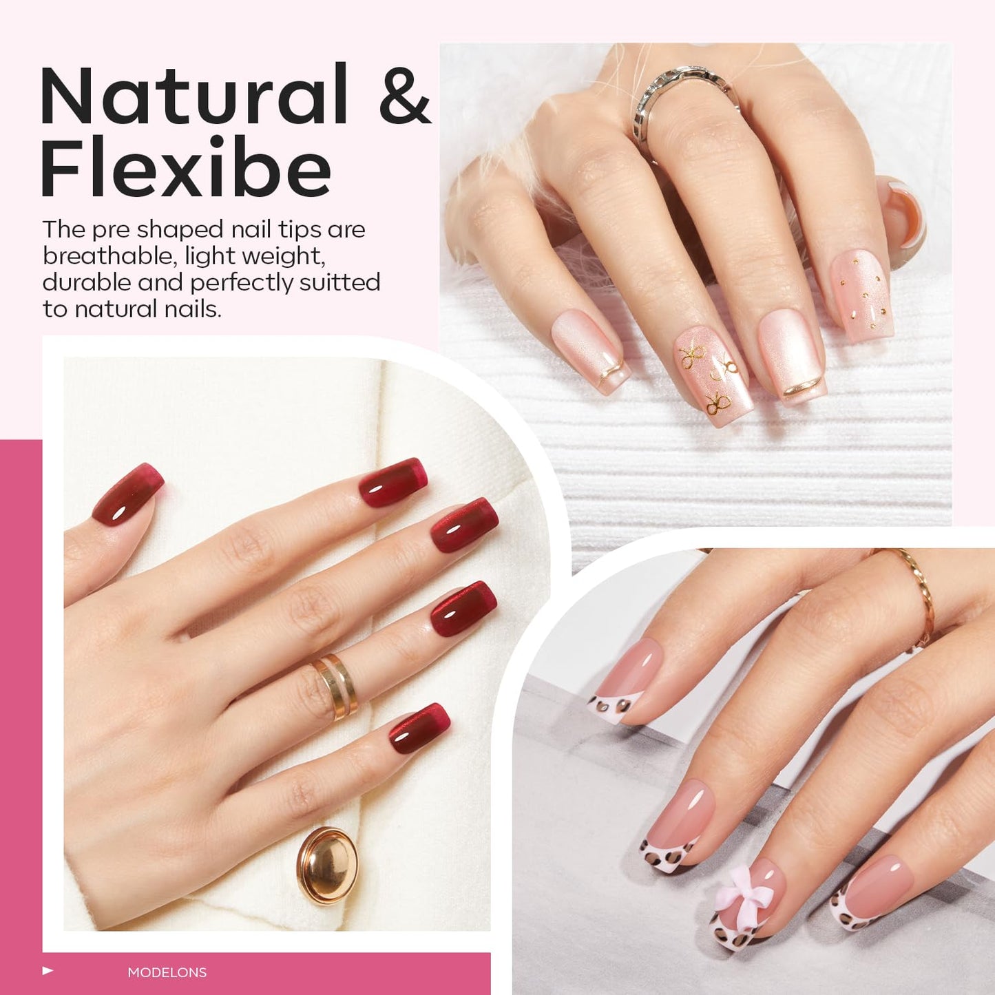 modelones Short Square Gel Nail Tips Kit, 9-in-One Nail Glue with Portable U V Lamp 216Pcs 12Sizes Pre-Etched Press ons Fake Acrylic Extension Kit DIY Salon Gift for Women