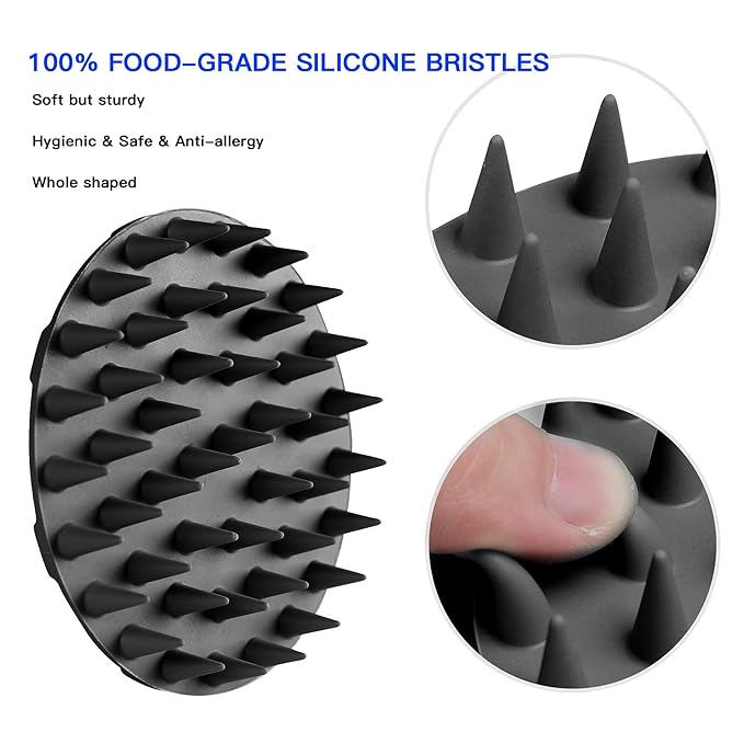 INNERNEED Scalp Care Massager Shampoo Brush, Wet & Dry Manual Head Scrubber Hair Washing, Soft Silicone Bristles, for Hair Growth, Dandruff Removal, Comfortable for All Hair Types (Black)
