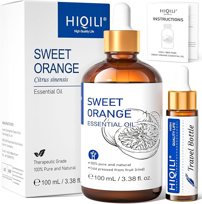 HIQILI 100ML Orange Essential Oil for Air Freshener, DIY Soap, Skin Care, Can be Added to Diffusers, Dryer Balls, Lotions for Use - 3.38 Fl Oz