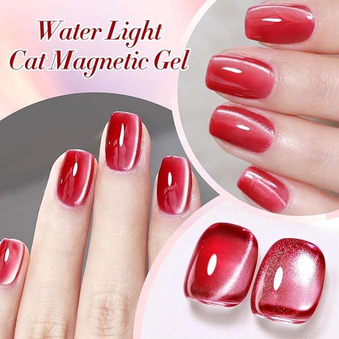 Born Pretty Magnetic Gel Nail Polish Water Light Cat Magnetic Eye Jelly Pink Glass Crystal Gel Polish Glitter Shimmer Auroras Nail Polish LED Nail Art Manicure Kit 6PCS