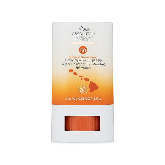 SPF 50 Mineral Sunscreen Stick with Rose Hips Oil, Cruelty Free and Reef Safe, Vegan Blend for Face and Body, Made in USA