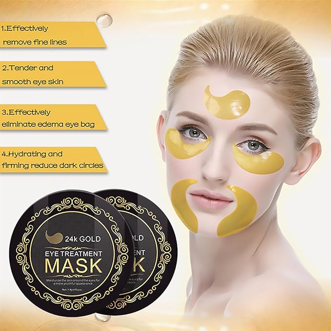 66PCS Under Eye Patches for Puffy Eyes 24K Gold Natural Hydrogel Collagen Eye Mask Reusable Silicone Gel Eye Anti Aging Pads for Reduce Fine Lines Wrinkles Eye Bags Transparent Gel Pack