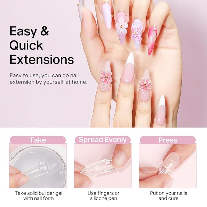 MIZHSE 2Pcs 3D Nail Gel Sculpting Gels, Clear and White Solid Builder Gel for Nails with Silicone Nail Molds Molding Gels 3D Art Non-Sticky Hand UV LED for Nails Salon Home DIY