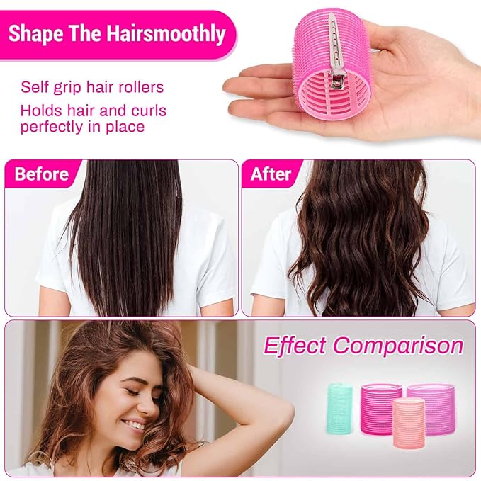 Acejoz Hair Rollers Set for Blowout Look, 38 Pcs Self Grip Hair Rollers with 4 Sizes, 12 Pcs Hair Clips, Comb, Storage Bag for Long, Medium, Short, Thick Hair Volume (Multicolor)