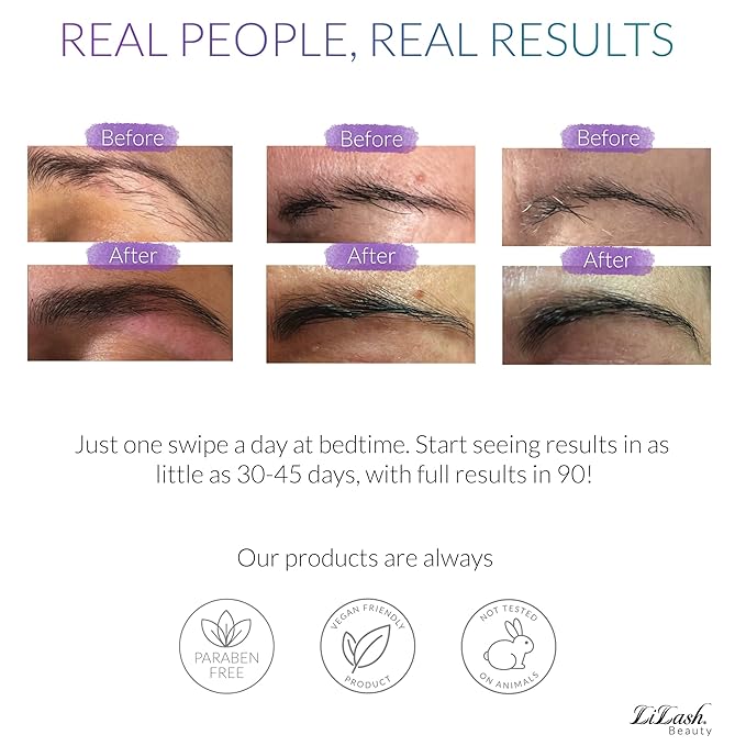 LiBrow Purified Eyebrow Physician-Formulated Serum for Fuller & Thicker Looking Eyebrows | Natural Eyebrow Enhancer Safe for Sensitive Skin | 90-Day Supply (3ml)