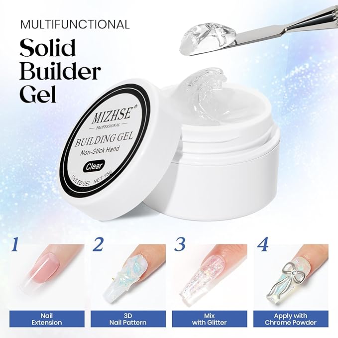 MIZHSE Non-Sticky Solid Builder Gel, Aurora Blue and Clear Sculpting Gel for Nails, Mermaid Pearl Building Carving Modeling Hard Extension 3D Nail Art Salon Home DIY