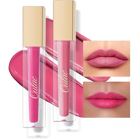 Oulac Matte Liquid Lipstick 2 PCS Set, Long Lasting Lipstick Waterproof Lip Stain, No Transfer, Creamy High Pigmented Formula with Rose Oil, Vegan [M09+M25]