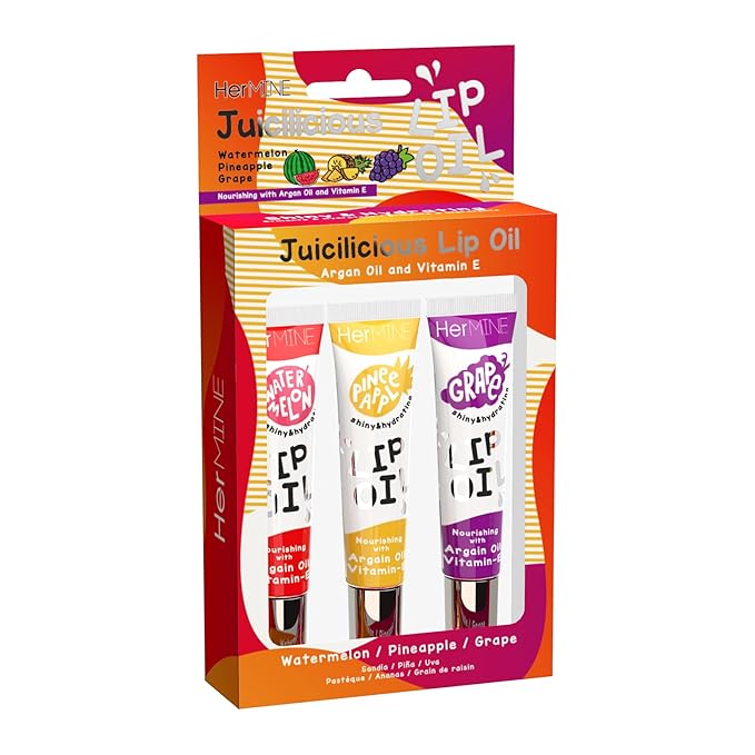 HerMINE Hydrating Lip Oil with Argan oil & Vitamin E Clear Long Lasting Nourishing Lip Oils Moisturizing Gel Multi-Packs Softening Clear Oil