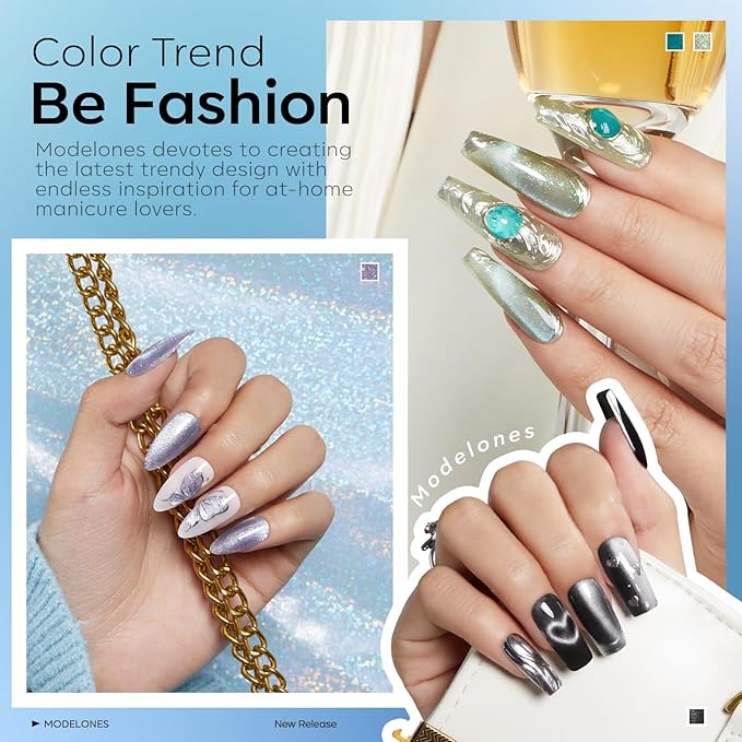 modelones Cat Eye Gel Nail Polish Set, 6 Colors Holographic 9D Glassy Cat Eye Glitter Gel Polish Set Black Blue Purple Green Nail Polish Kit with Magnet Soak Off LED Nail Art DIY Salon Gift