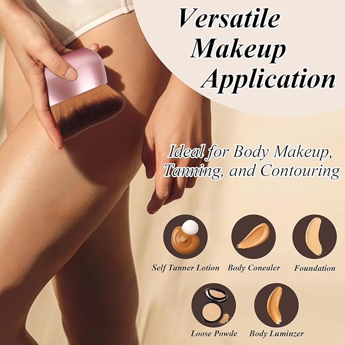 75MM Extra Large Self Tanner Kabuki Makeup Brush – Ultra Soft Dense Vegan Bristles for Body Makeup, Bronzer & Foundation–Applies Tanning Mousse, Lotion & Self Tanner–Rose Gold, Wet & Dry