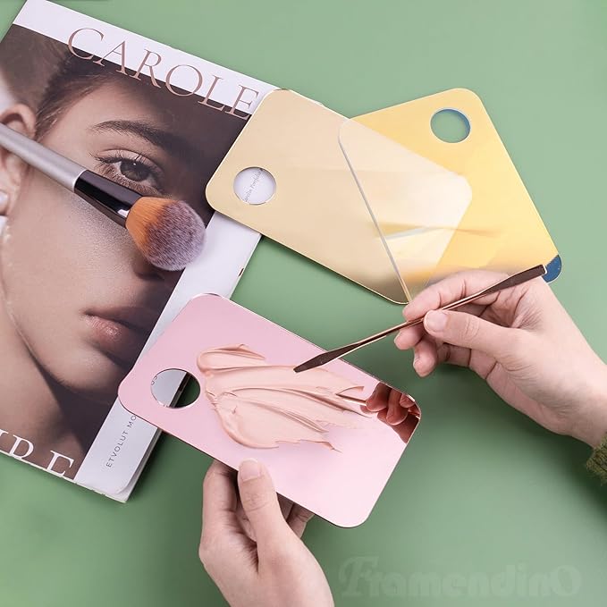 Framendino, 4 Pack Acrylic Cosmetic Makeup Palette Tray with 4 Pack Foundation Spatula Makeup Mixing Palette for Foundation Lipsticks Nail Art Beauty Salon