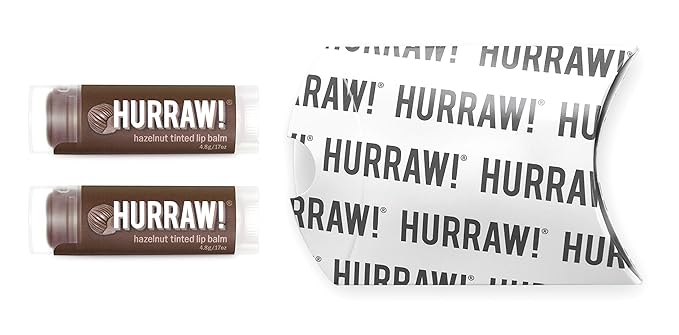 Hurraw! Hazelnut Tinted Lip Balm, 2 Pack: (Sheer Brown Tint) Organic, Certified Vegan, Cruelty and Gluten Free. Non-GMO, 100% Natural Ingredients. Bee, Shea, Soy and Palm Free. Made in USA