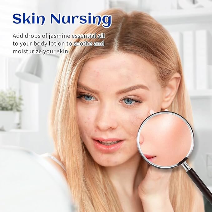 HIQILI Jasmine Essential Oil, Pure & Natural Jasmine Oil for Diffuser, Perfume, Shampoo, Aromatherapy