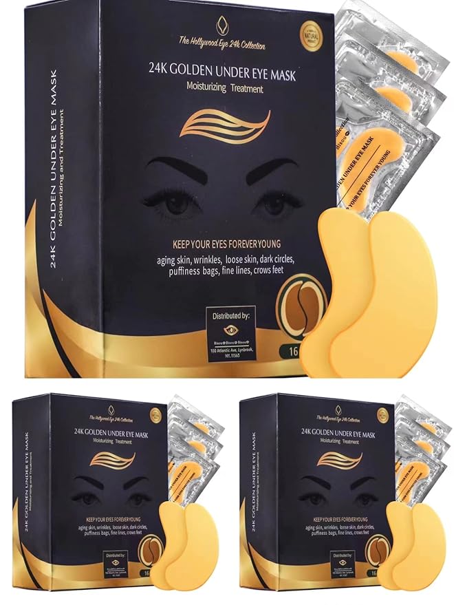24K Gold Under Eye Mask | Under Eye Treatment for Women | Collagen Eye Pads with Hydrogel | Eye Patches | Eye Mask Skin Care | 48 Pairs (3 packs)