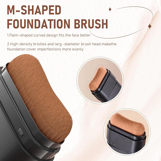 2PCS Long-Lasting Concealer Foundation Stick, Full Coverage Foundation Stick, 2-in-1 Contouring foundation with Brush, Cover Blemishes for All Skin Types (05#Dark Wheat)