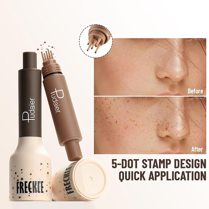 Freckle Stamp Pen, Fake Freckles Stain Marker,5-Dot Faux Liquid Freckle Stamp Cushion for Natural and Lifelike Sunkissed Makeup,Quick Dry Long-Lasting Face Freckle Pencil Tool,02#Wasabi Soda