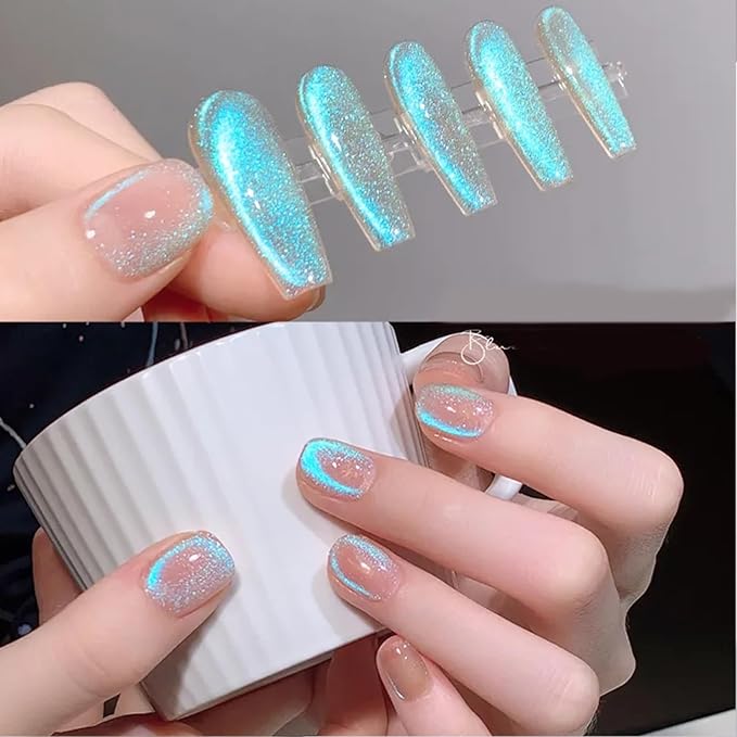 Born Pretty Cat Magnetic Eye Gel Nail Polish Aurora Mermaid Blue Purple Pink Yellow Red Gel Polish Glass Holographic Glitter Gel Nail Polish for Nail Art Manicure Salon DIY 6PCS 7ML