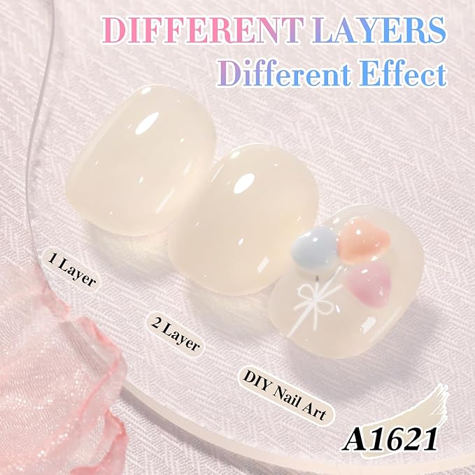 Double Rhythm 0.50 OZ Translucent Gel Polish Same Color Same Bottle Sheer Pastel Neutral Natural Milky 15 ML Jelly UV Nail Art DIY at Home (Beige-A1621)