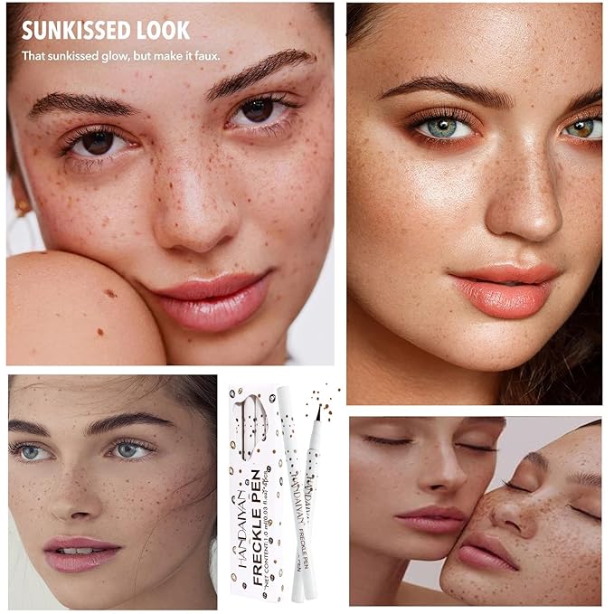 AKARY 4 Colors Freckle Pen Professional Lifelike Face Concealer Point Out Natural Waterproof Longlasting Soft Artificial Freckles Fine Makeup Freckle Pen Life Face Decoration (01+02+03+04)