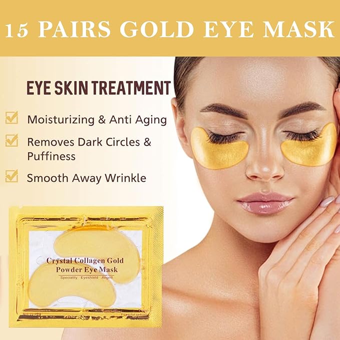 30 Pairs Lip Masks & Eye Mask, 24K Gold Gel Crystal Collagen Eye Patches for Puffy Eyes and Dark Circles Eyes, Effectively Nourishes the Lip & Eye Skin, Reducing Wrinkles and Fine Lines