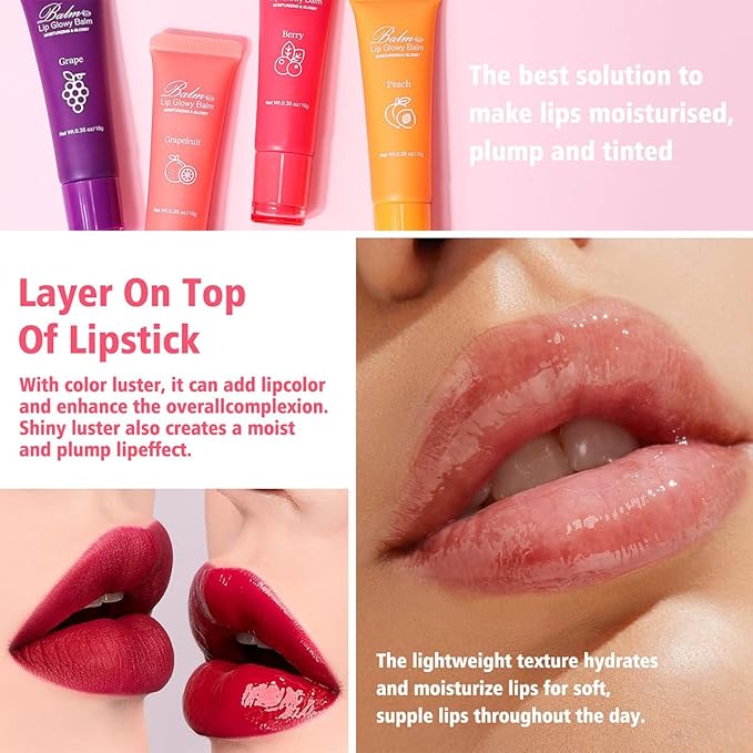 GECOMO Lip Glowy Balm, Moisturizing Lip Gloss, Nourishing Glossy Transparent Plumping Oil, Non-sticky Tinted Toot Lip Balm for Lip Care (BERRY) 0.35oz