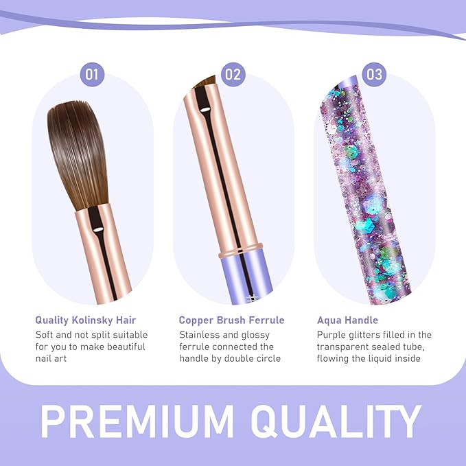 Acrylic Nail Brush Size #08, KEMEISI 100% Pure Kolinsky Nail Art Brushes Sturdy Handle Oval Shaped Acrylic Powder Nail Design Tools for Professional Manicure DIY Home Salon (Purple)
