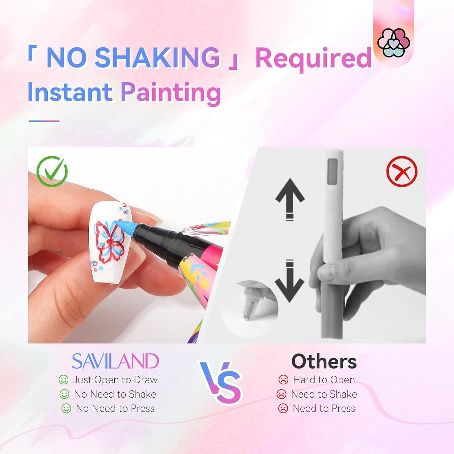 SAVILAND Nail Art Pens Set: 12 Colors Quick Drying Acrylic Paint Markers 3D Nail Polish Pens for Nail Art Color-fast Nail Point Dotting Drawing Painting Liner Pens Nail Art Design Tools Kit Home DIY