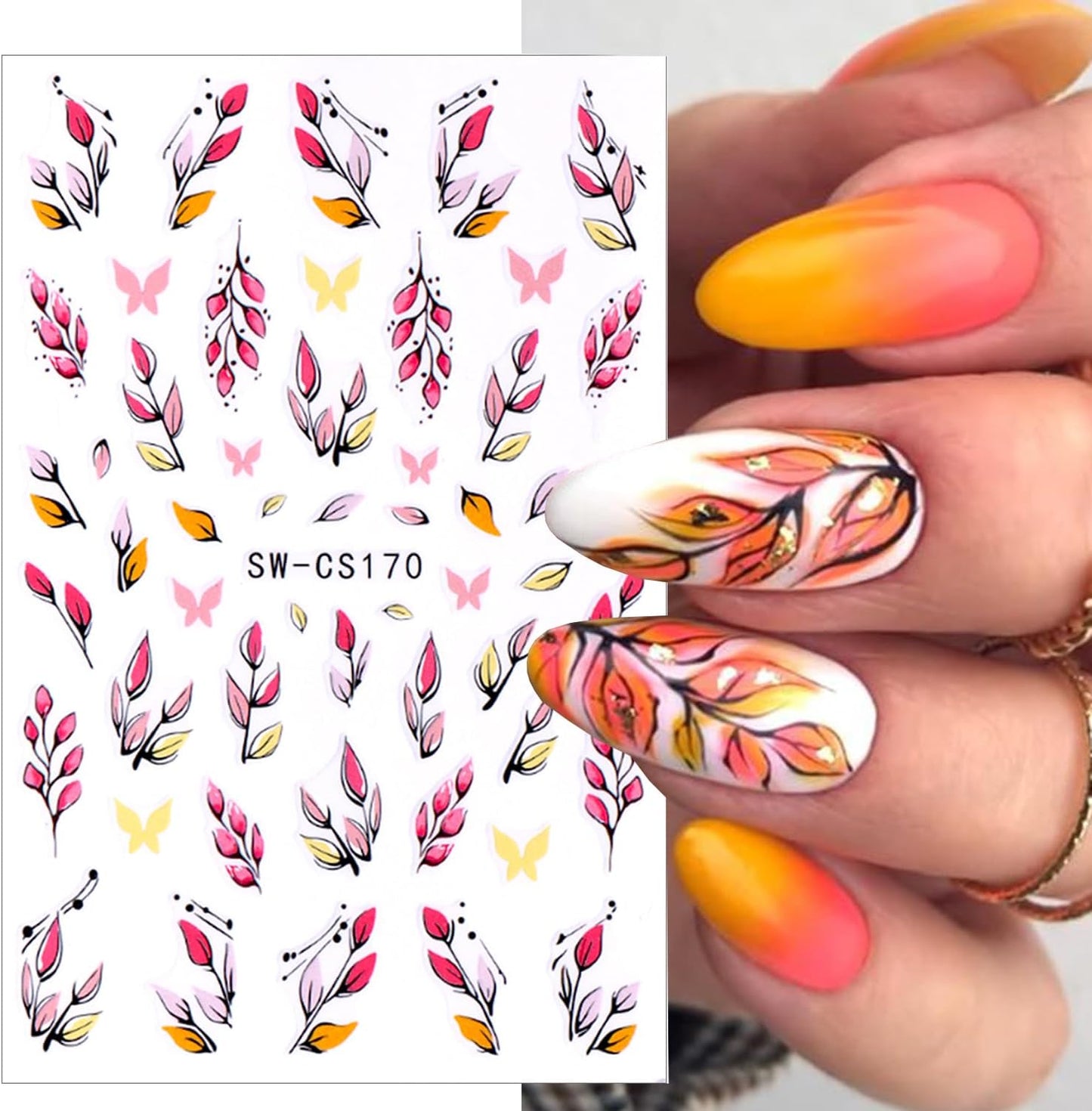 4pcs Fall Nail Stickers for Nail Art, 3D Autumn Fox Leaves Flowers Nail Decals Thanksgiving Leaf Pattern 3D Self-Adhesive Nails Sliders Fall Sticker for Nails Decoration DIY Manicure Accessories
