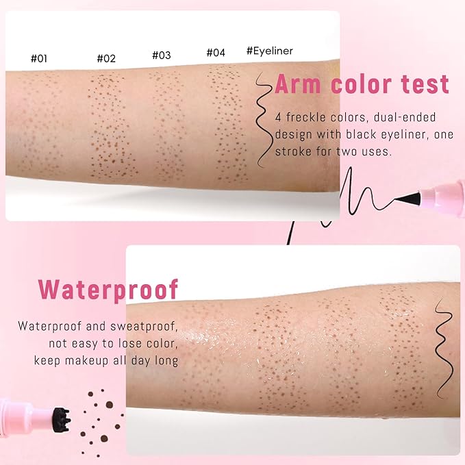 Freckle Stamp with Eyeliner Pen 2 in 1 for Natural Lifelike Faux Freckle Waterproof Fake Freckles Stain Marker for Sunkissed Makeup #Brown&Black