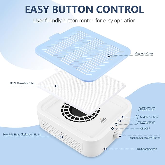 LIONVISON Nail Dust Collector for Salons: Manicure Pedicure Tool for Beginners DIY Nail Tech With Reusable Filter