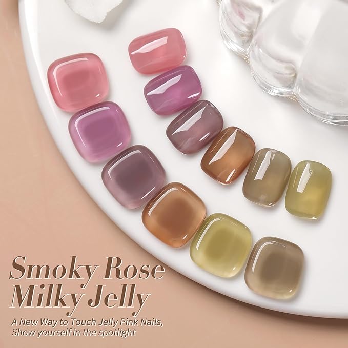 Born Pretty Jelly Gel Nail Polish Milky Jelly Translucent Gel Polish Sheer Red Purple Brown Grey Green Nail Art Varnish Manicure 6PCS