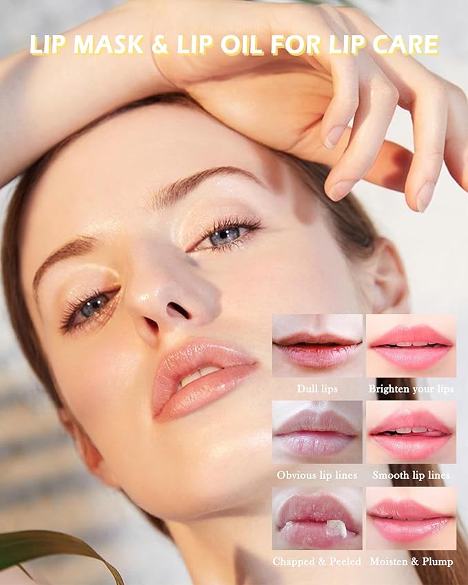 2PCS Strawberry Lip Balm Honey Pot Lip Mask & Hydrating Lip Glowy Oil Lip Care Set, Lip Moisturizing Treatment Nourishing Lip Gloss, Reduce Lip Line & Plump Dry Cracked Lip Scrub Exfoliator -Set B