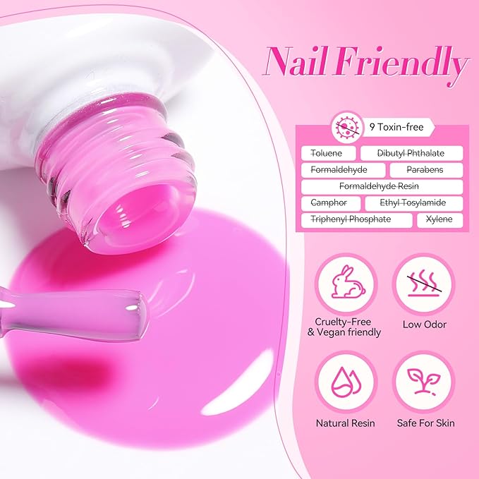 Born Pretty Jelly Gel Nail Polish Set - Milky Jelly Hot Pink Translucent Gel Polish - Spring Summer Neon Pink Valentine's Day Gift 6PCS