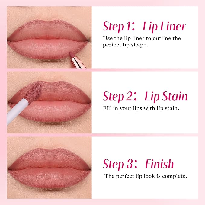 2-IN-1 Lip Liner and Lip Stain, High Pigmented Long Lasting Velvet Lip Tint, Well-Defined Lipliner, Weightless Waterproof Not Animal Tested, Matte Finish Makeup
