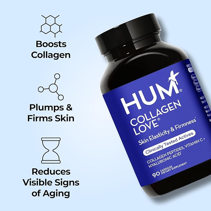 HUM Collagen Love Skin Supplement - Collagen Peptides w/Hyaluronic Acid & Vitamin C, Supports Firm Skin & Helps Minimize Signs of Aging - Supplements for Women and Men (90-Count)