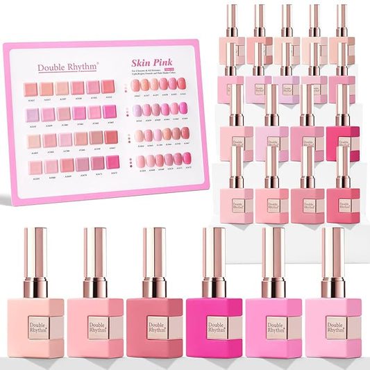 Double Rhythm 28Pcs 0.5Oz Gel Nail Polish Set Same Color Same Bottle Soak Off Gel Polish Kit Nail Art Manicure Salon DIY at Home for Women (Neutral Skin Pink Nude Collection-T24-12)
