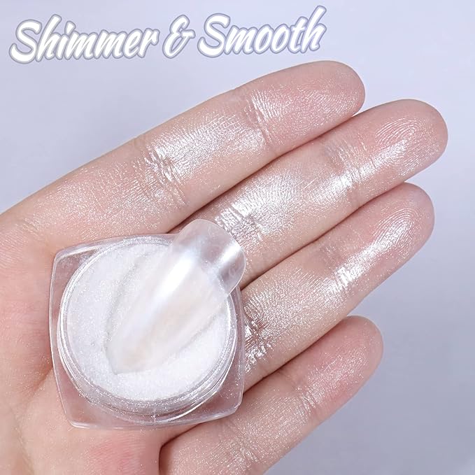 Laza White Pearl Chrome Nail Powder, 8 Colors Metallic Mirror Effect Pigment, Ice Transparent Aurora Nail Glitter Dust Kit for Gel Nail Art Decoration, Resin Craft, Gifts - Colorful White