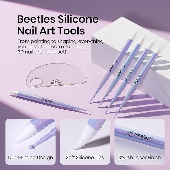 Beetles 5PCS Nail Art Dotting Tools Nail Art Sculpture Pen, Dual-Head Resin Nail Art Tools, Carving Drawing Tool, Silicone Brushes Set Pottery Clay Sculpting Tools Modeling Painting Tool DIY Art
