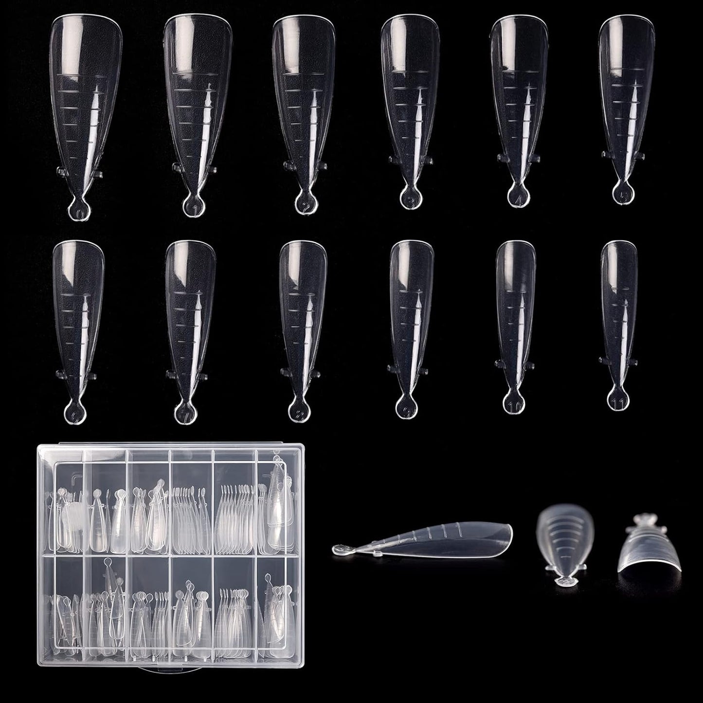 KADS 120PCS Clear Full Cover Dual Nail System Form UV Gel Acrylic Nail Art Mold Artificial Nail Tips with Scale for Extension (MODEL 6)