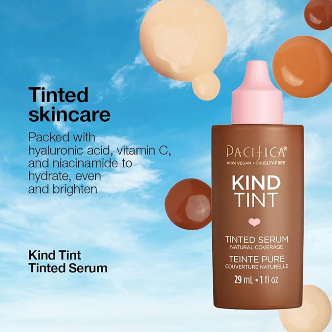 Pacifica Beauty Kind Tint Tinted Serum, Skincare, Vegan Collagen, Hyaluronic Acid, Vitamin C, Niacinamide, Caffeine, Hydrating, Lightweight Foundation, Natural Dewy Skin, Shade 22, 1 fl oz (1 Count)