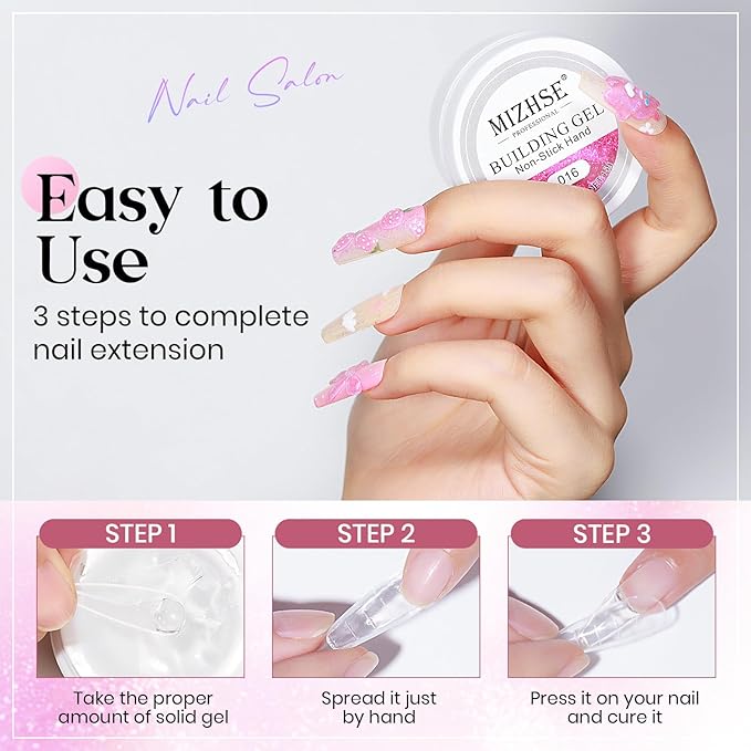 MIZHSE Solid Builder Gel, Aurora Pink & Clear Sculpting Gel for Nails, Non-Sticky 3D Nail Art Mermaid Pearl Building Carving Modeling Sculpture Hard Extension Manicure Salon Home DIY