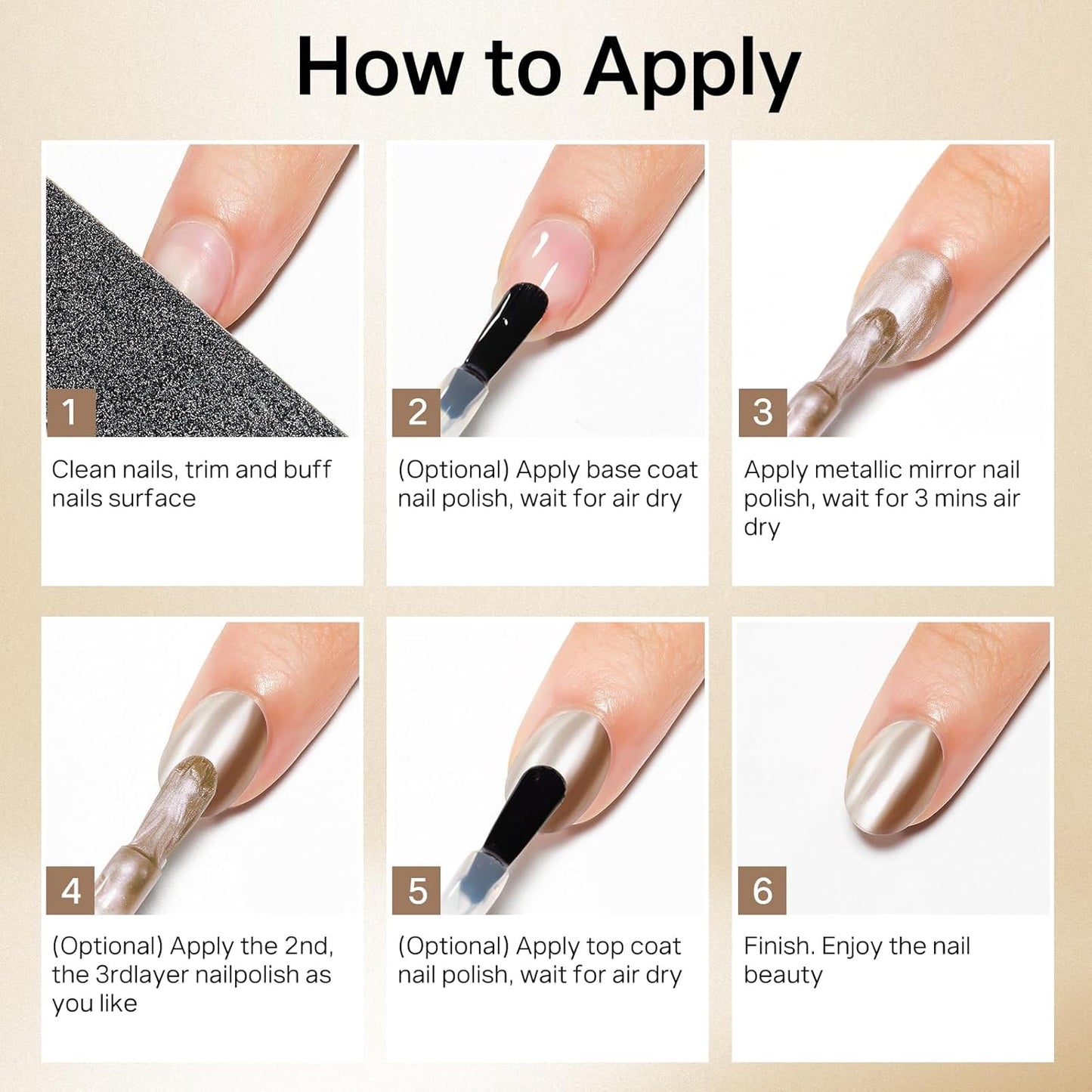 MIZHSE Champagne Mirror Nail Polish, Quick Dry Metallic Nail Polish, Air Dry Fast Chrome Nail Lacquer Bright Color Oil-based Nail Art Manicure DIY Home