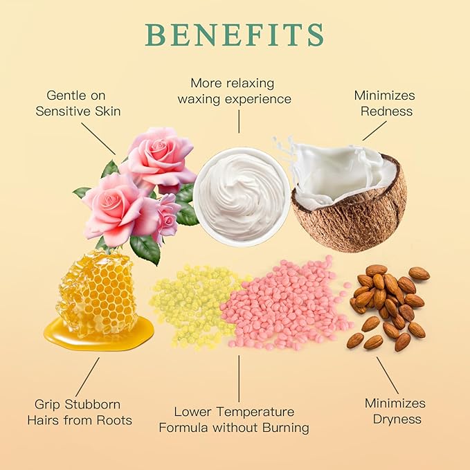 Hard Wax Beads for Hair Removal, Bouvetan 1.3Lb/21oz Wax Beans for Brazilian Waxing, Eyebrow, Face, Bikini, Legs, Arms for Women Men Hair Removal with 10pcs Sticks, 6 Packs