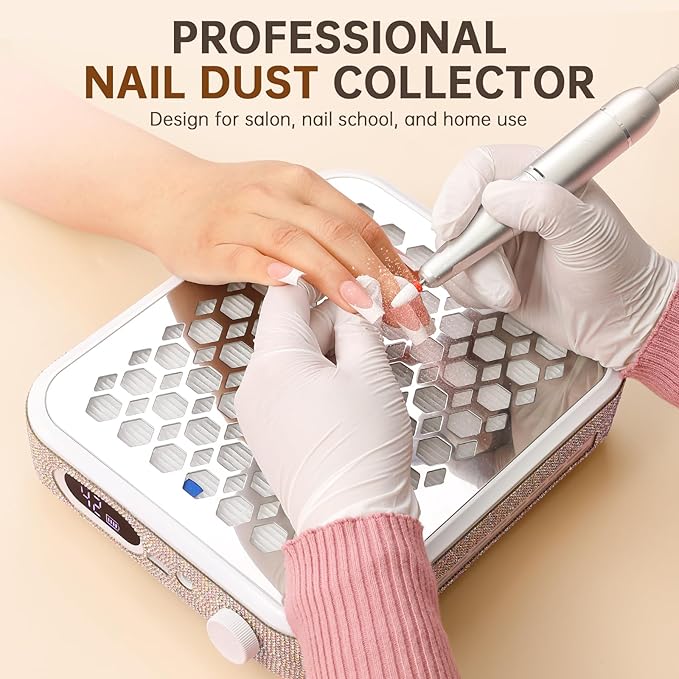 Nail Dust Collector, Rechargeable Dust Collector Nail Tech, Powerful Vacuum Fan Vent Dust Collector Extractor Dust Suction Machine for Acrylic Nails Polishing, Nail Salon&Home, White