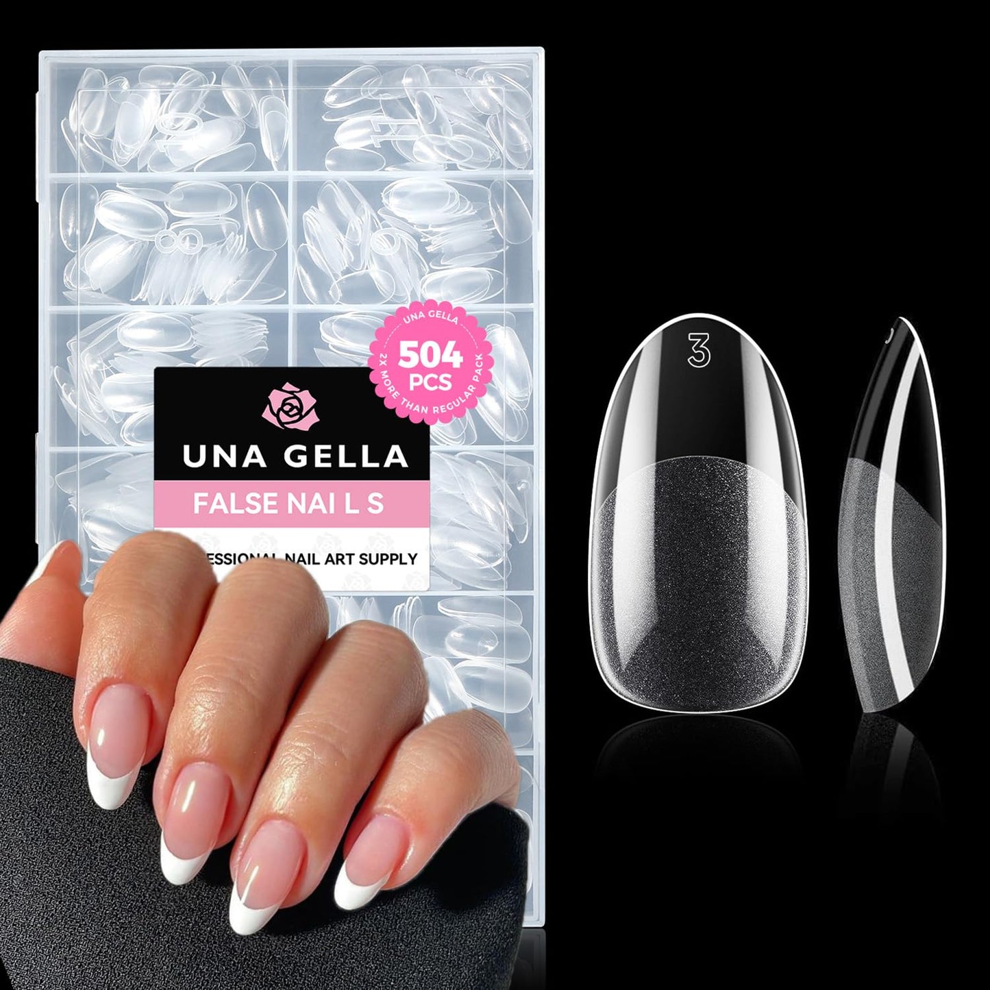 UNA GELLA Oval Fake Nails Pre-shape 504pcs Almond Gel Nail Tips Round Almond Press on Nails for Full Cover Acrylic Round Oval Full Nails False Nails 12 Sizes False Soft Gel Tips