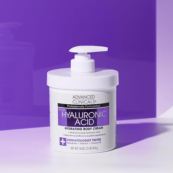 Advanced Clinicals Hyaluronic Acid Moisturizer Body Cream W/Vitamin E | Hydrating Cream & Body Lotion For Women & Men To Help Improve Look of Wrinkles, Dry Skin, Crepey Looking Skin, W/Travel Size