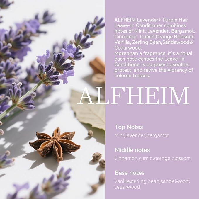ALFHEIM Lavender Purple Leave-In Conditioner Spray Repairs Blonde & Gray Hair Strengthens Dry Damaged Strands Lightweight Non-Sticky Formula Paraben & Sulfate-Free for On-the-Go & Post-Color Care